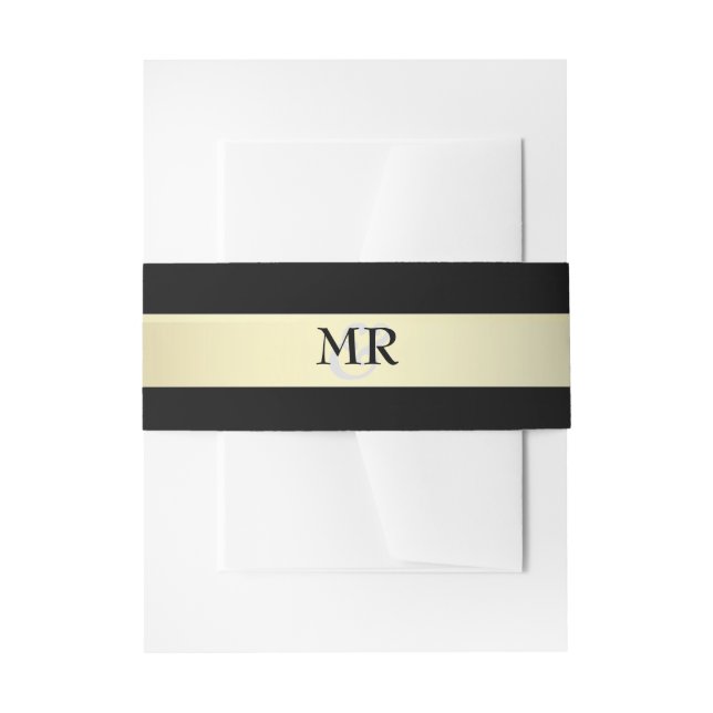 Bandeau De Faire-part Bandes Mariages de ventre Gold et Black Monogram (Devant example)