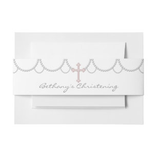 Bandeau De Faire-part Baptême rose de croix de perle