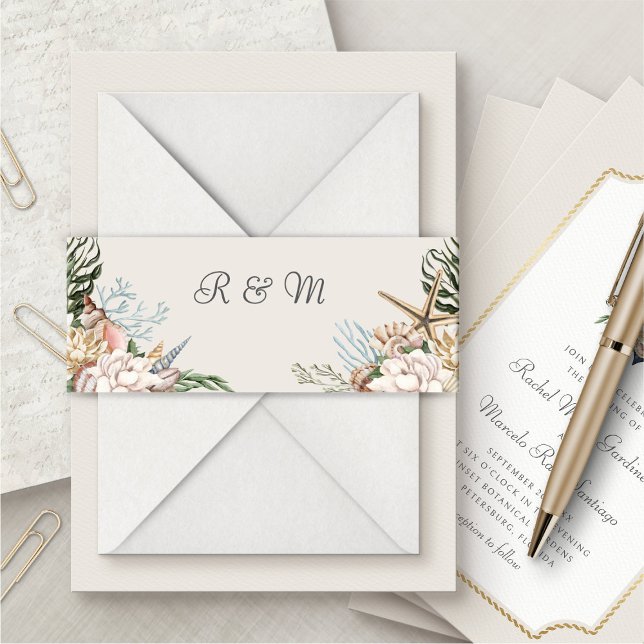 Bandeau De Faire-part Beach Seashs Floral Mariage Belly Band (Créateur téléchargé)