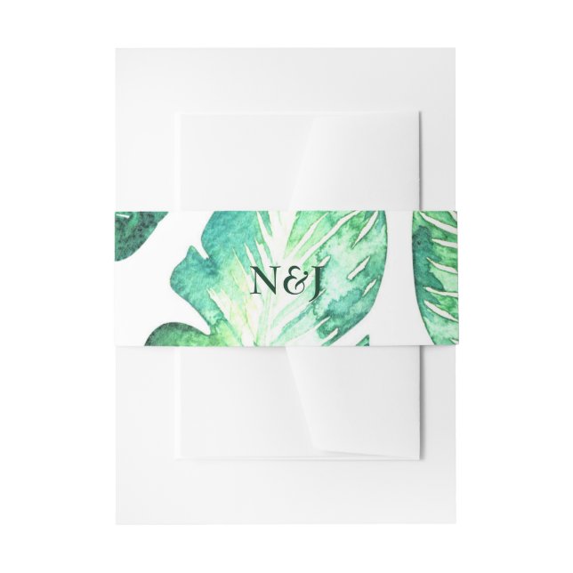 Bandeau De Faire-part Beachy White & Green Tropical Feuille Mariage (Devant example)