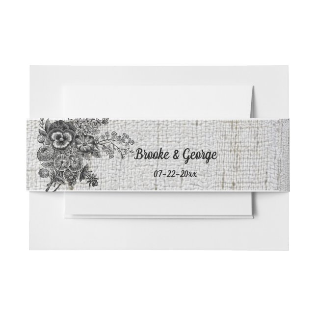 Bandeau De Faire-part Beau Mariage de Fleurs Noir & Gris (Devant Example)