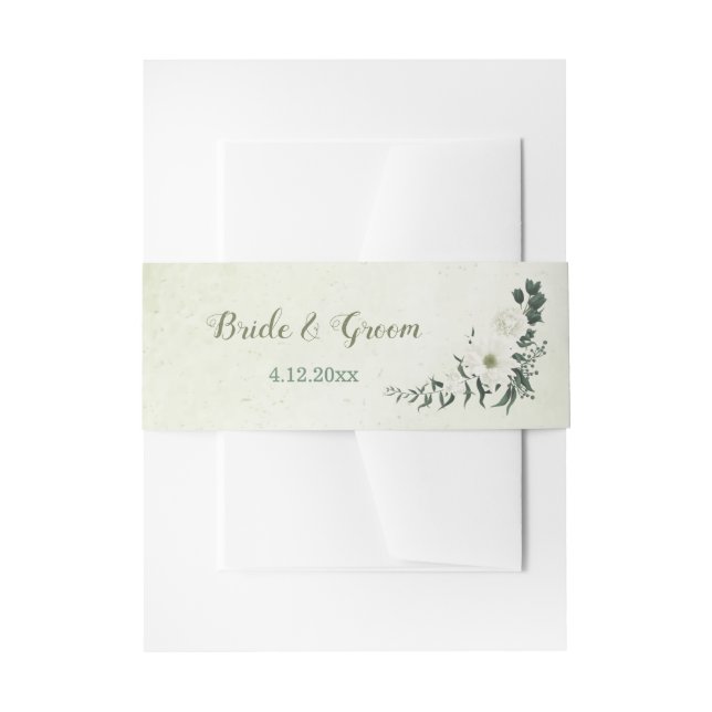 Bandeau De Faire-part Belle fleurs blanches vert feuille mariage (Devant example)