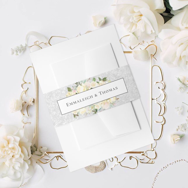 Bandeau De Faire-part Belle Roses Blanches Mariage Floral (Créateur téléchargé)