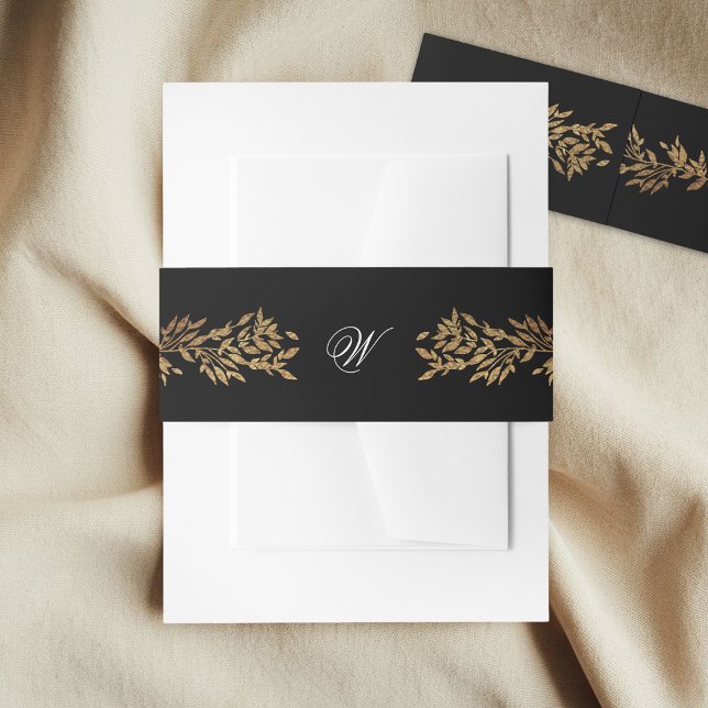 Bandeau De Faire-part black & gold botanical frame monogram wedding (Créateur téléchargé)