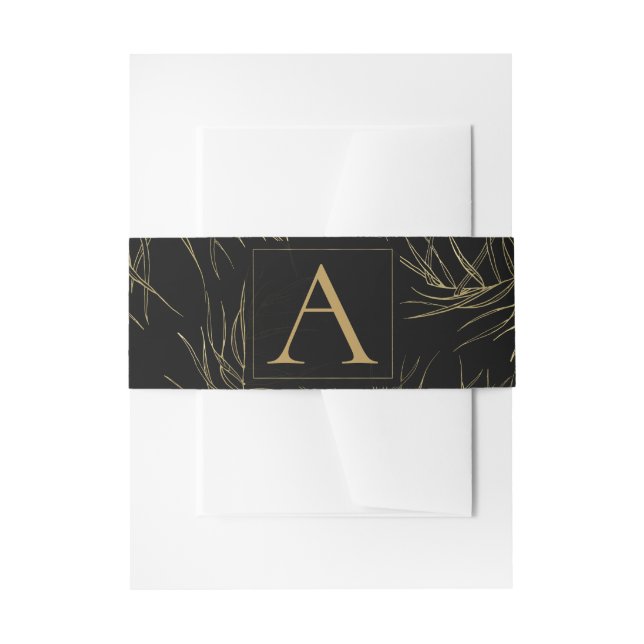 Bandeau De Faire-part Black & Gold Tropical Glam Feuille Mariage (Devant example)