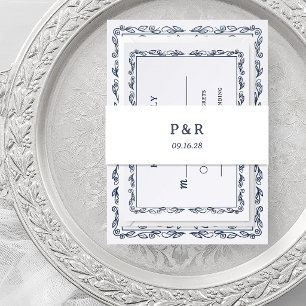 Bandeau De Faire-part Blanc et Bleu de Minuit Monogramme Simple