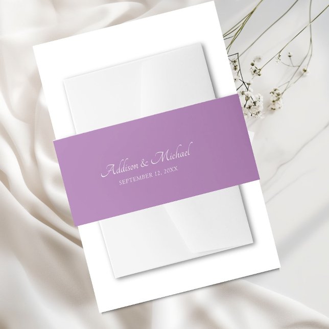 Bandeau De Faire-part Blanc pourpre minimal (Minimal Purple White Invitation Belly Band with your name and date.)