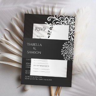 Bandeau De Faire-part Blanc Whimsical sur le Mariage Flourish Noir