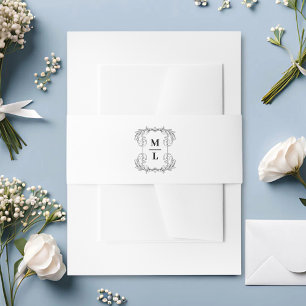 Bandeau De Faire-part Blason botanique mariage monogramme blanc et noir