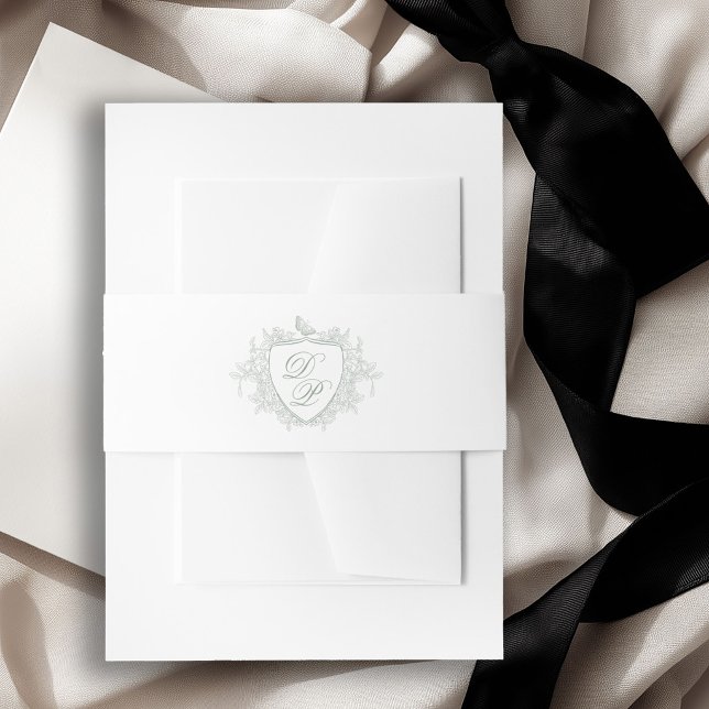 Bandeau De Faire-part Blason de monogramme classique vert sauge mariage (Créateur téléchargé)