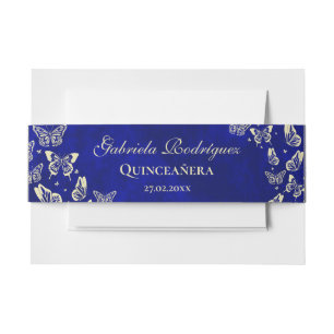 Bandeau De Faire-part Bleu bleu marine Papillon Or 15 ans Quinceañera