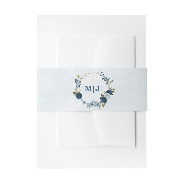 Bandeau De Faire-part bleu clair marine fleurs mariage (Devant example)