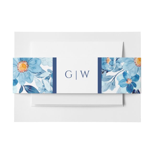 Bandeau De Faire-part Bleu Daisy Flower Belly Band Invitation (Devant Example)
