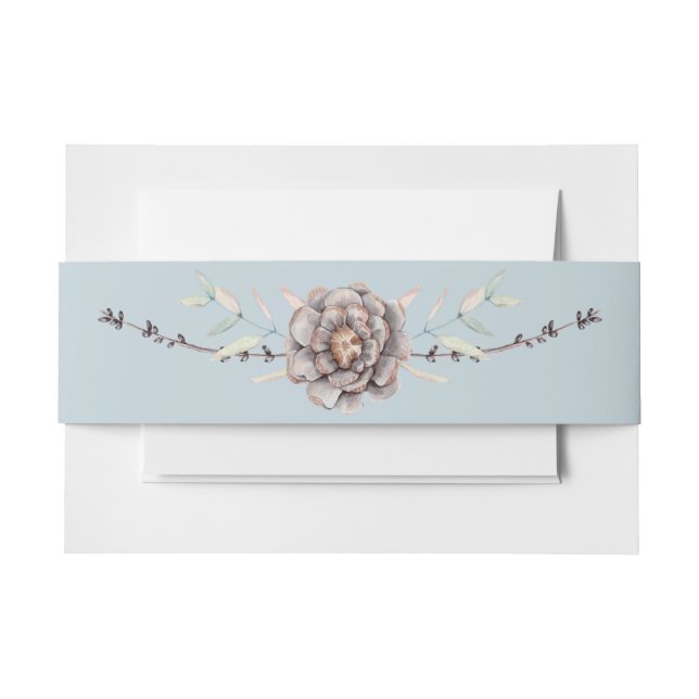 Bandeau De Faire-part Bleu d'hiver avec Mariage d'aquarelle Pine Cones (Devant Example)