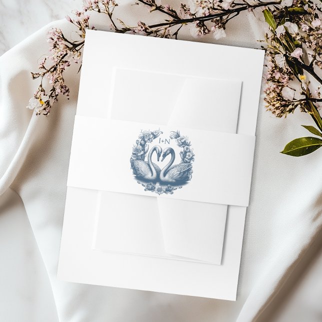 Bandeau De Faire-part Bleu Dusty Mariage Belly Band Monogram Crest (Blue Band)