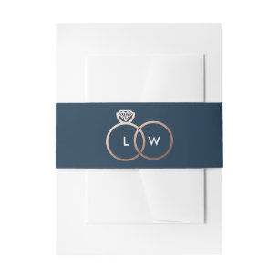 Bandeau De Faire-part Bleu et Rose Mariage d'or anneau Monogramme