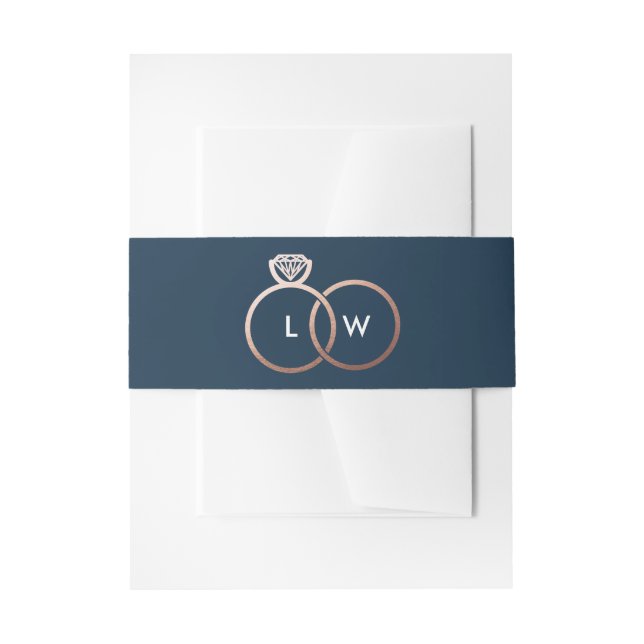 Bandeau De Faire-part Bleu et Rose Mariage d'or anneau Monogramme (Devant example)