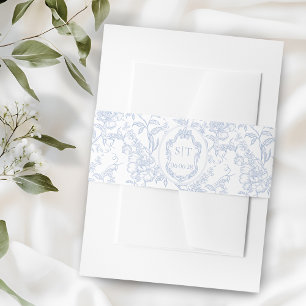 Bandeau De Faire-part Bleu Floral Chinois Monogramme Toile de Jouy