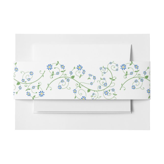 Bandeau De Faire-part Bleu Flower Vine Invitation Bande de ventre (Devant Example)
