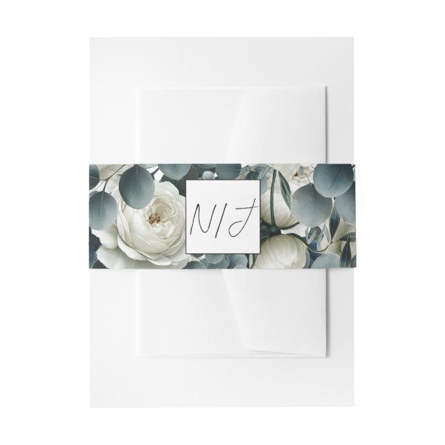 Bandeau De Faire-part Bleu foncé et blanc Moderne Floral Mariage (Devant example)