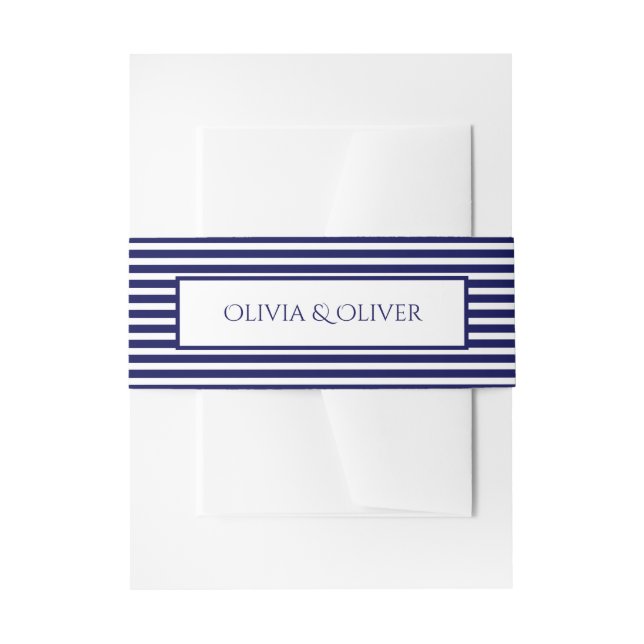 Bandeau De Faire-part Bleu marine et blanc rayé - Bande de ventre (Devant example)