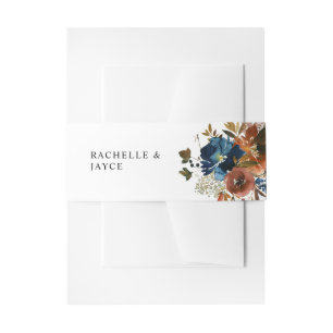 Bandeau De Faire-part Bleu marine, orange et floral marron