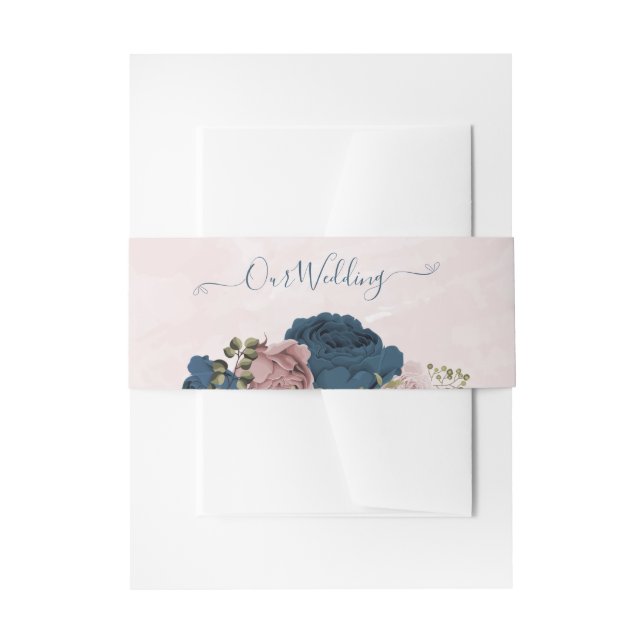 Bandeau De Faire-part bleu marine rose mariage (Devant example)