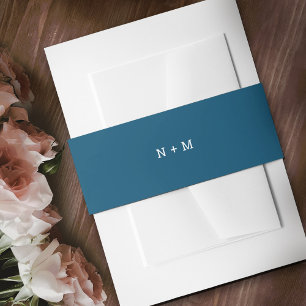 Bandeau De Faire-part Bleu minimaliste avec mariage monogramme de texte 