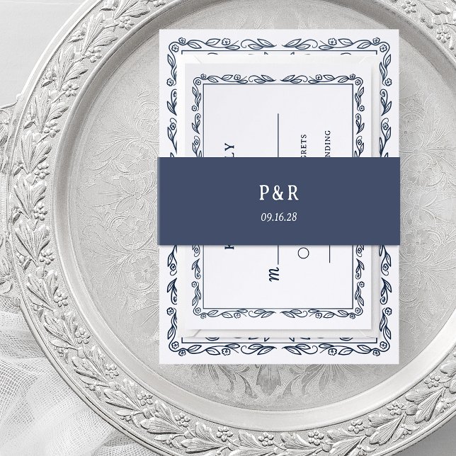 Bandeau De Faire-part Bleu Minuit | Monogramme Simple (Créateur téléchargé)