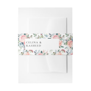 Bandeau De Faire-part Bleu Poussiéreux & Rose Fleur Blush