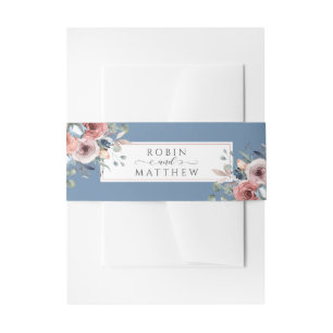 Bandeau De Faire-part Blissant Floral, Dusty Mariage bleu