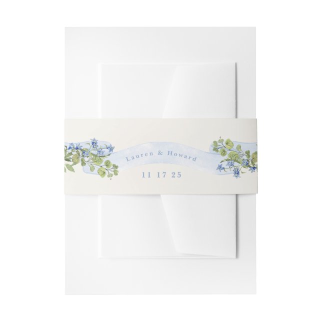 Bandeau De Faire-part blue and greenery floral arms monogram wedding (Devant example)