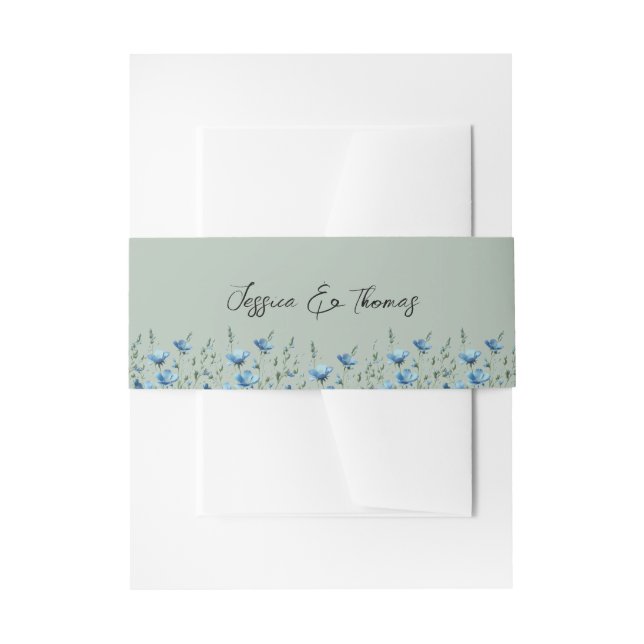 Bandeau De Faire-part Blue Boho Chic Fleur sauvage Sage Mariage vert (Devant example)