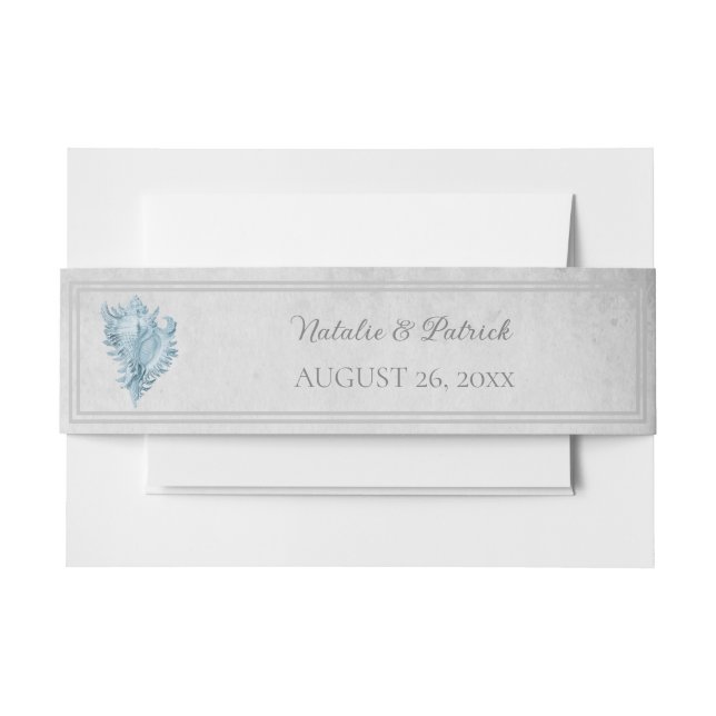 Bandeau De Faire-part Blue Conch Shell Invitation Bande de ventre (Devant Example)