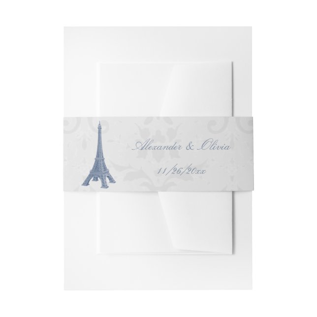 Bandeau De Faire-part Blue Eiffel Tower Mariage damassé Invitation Belly (Devant example)