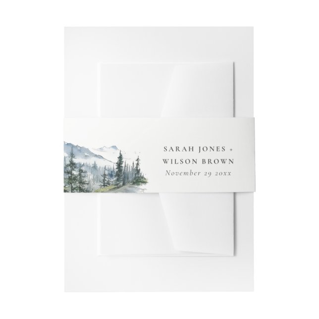 Bandeau De Faire-part Blue Green Woods Mountain Paysage Mariage de croqu (Devant example)
