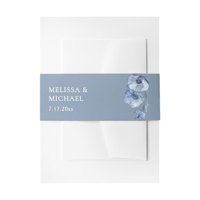 Bandeau De Faire-part Blue Watercolor Flowers Wedding (Devant example)