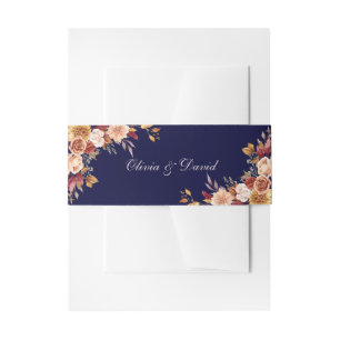 Bandeau De Faire-part Boho Bleu Marine Moderne Floral Orange Brûlé Maria
