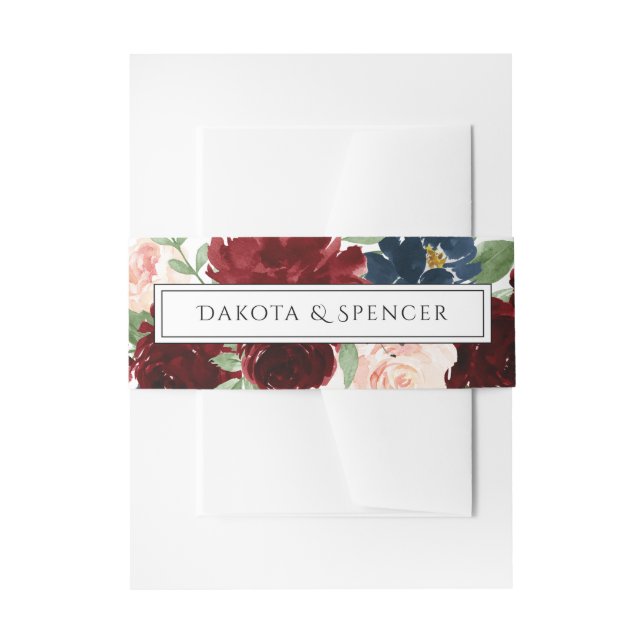 Bandeau De Faire-part Boho Bloom | Guirlande Rouge Bourgogne et Bleu Mar (Devant example)