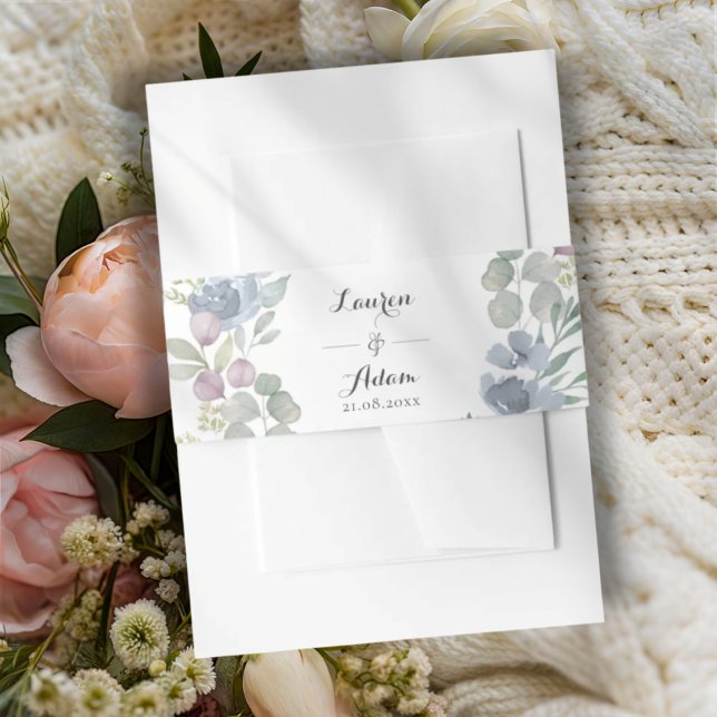 Bandeau De Faire-part Boho Dusty Blue Floral Watercolor Wedding  (Créateur téléchargé)