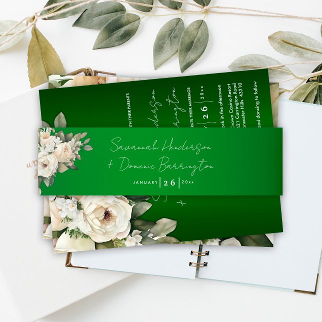 Bandeau De Faire-part Boho Emerald Green Floral Mariage (Créateur téléchargé)