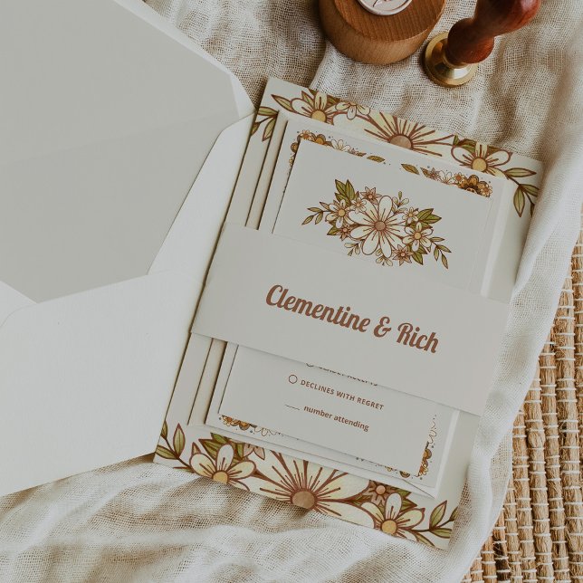 Bandeau De Faire-part Boho et Mariage neutre rétro (Trendy vintage style wedding belly bands with retro script)