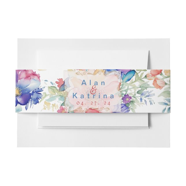 Bandeau De Faire-part Boho Fleurs vibrantes Invitation Bande de ventre (Devant Example)