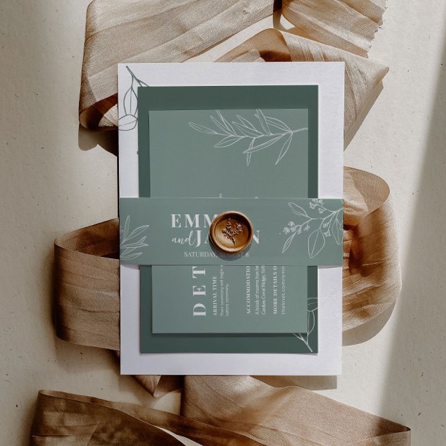 Bandeau De Faire-part Boho Floral Sage Green Invitation Belly Band (Créateur téléchargé)