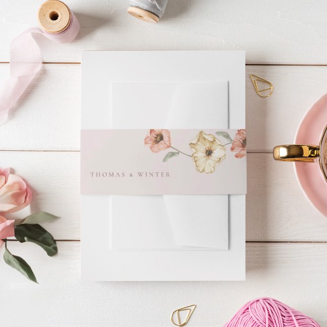 Bandeau De Faire-part Boho Islandais Aquarelle Islande Poppy Fleurs (Boho Icelandic Watercolor Iceland Poppy Flowers Invitation Belly Band)