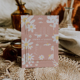 Bandeau De Faire-part Boho Pink Daisy Flower Invitation Belly Band