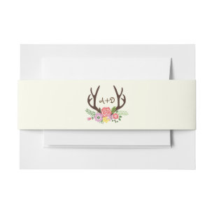 Bandeau De Faire-part Bois de cerf et fleurs sauvages monogramme mariage