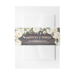 Bandeau De Faire-part Bois rustique vert rose blanche roses mariage flor