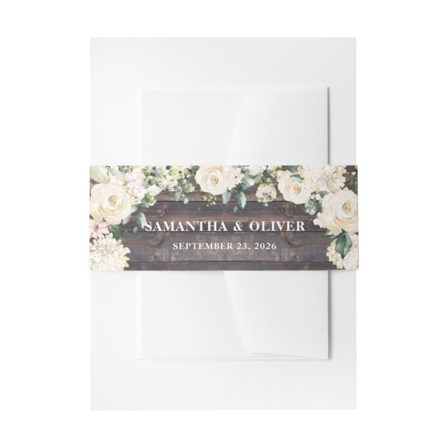 Bandeau De Faire-part Bois rustique vert rose blanche roses mariage flor (Devant example)