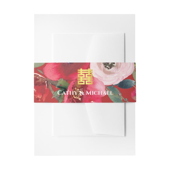 Bandeau De Faire-part Bonheur double floral moderne aquarelle rose rouge (Devant example)